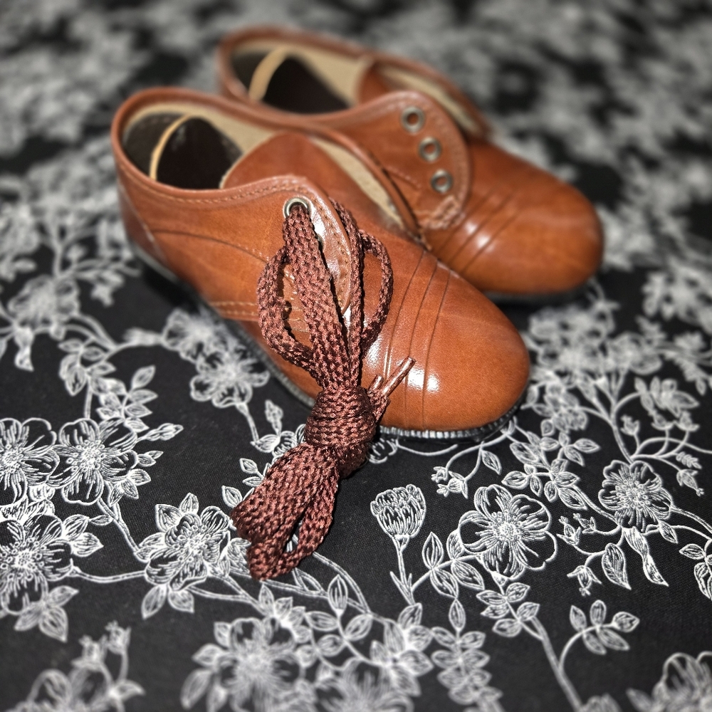 Vintage brown Leather lace-up children's Oxfords Toddler 6.5  1930s 40s Unisex